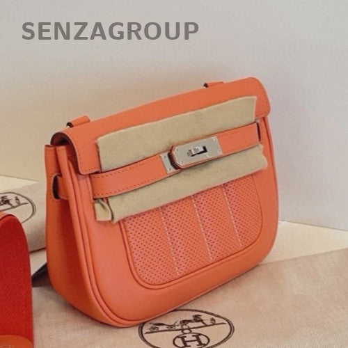 Hermes Berline Mini 2Way Shoulder Bag Crossbody Orange Silver Women Classic