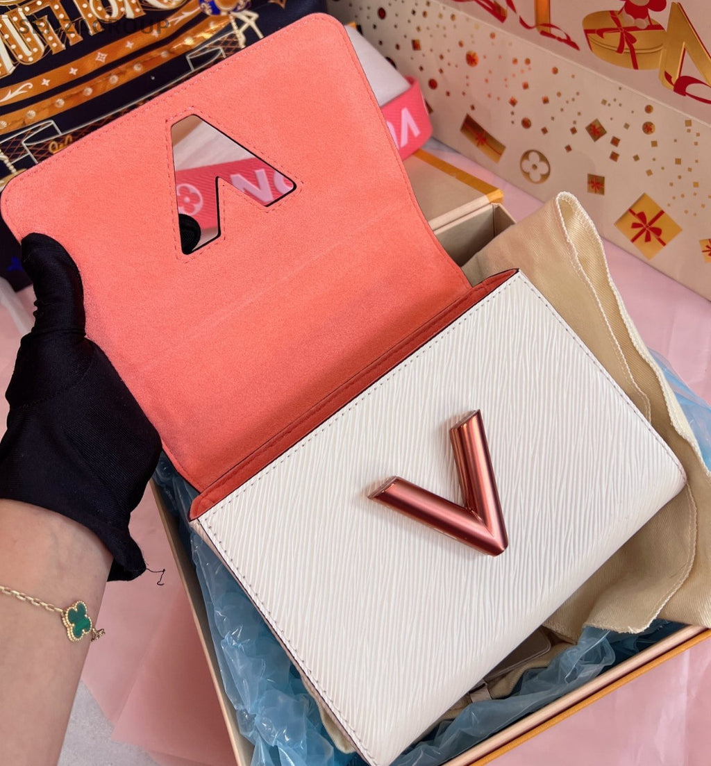 Louis Vuitton Twist PM Top Handle Bag Crossbody White Pink Gold Women Classic