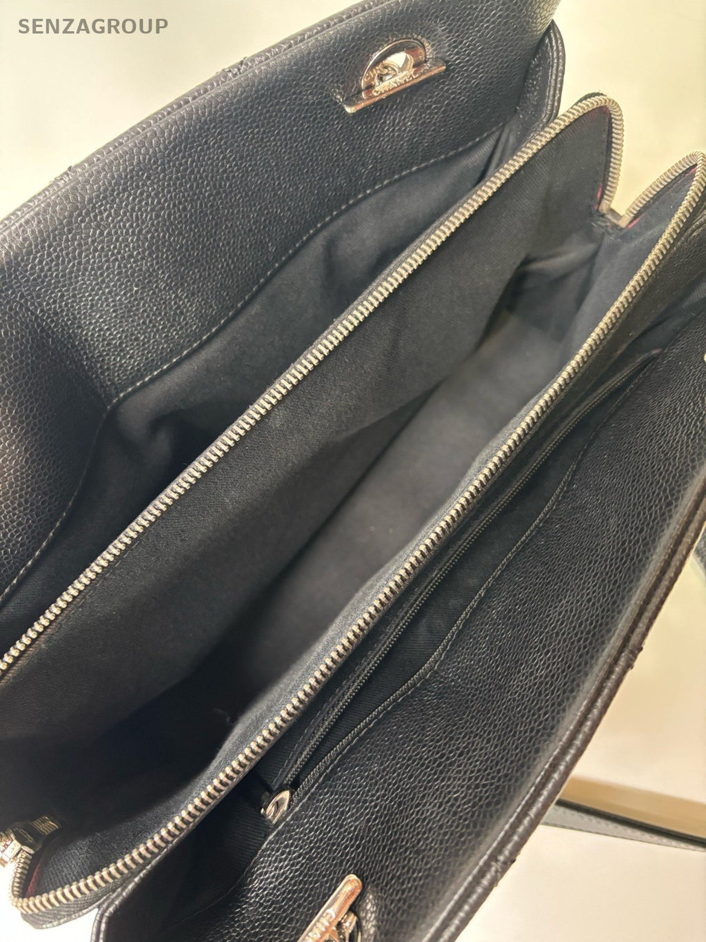Chanel GST CC Logo Chain Calfskin Tote Shoulder Bag Black Silver Women Classic