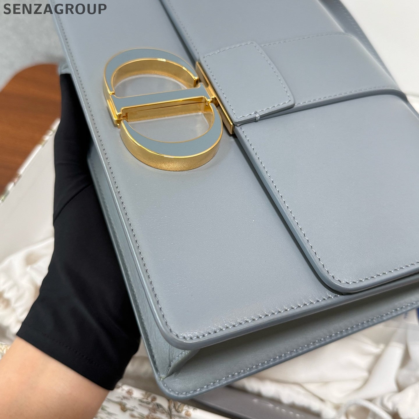 Dior Montaigne 30 Blue Gold Leather Shoulder Crossbody Bag Women Classic