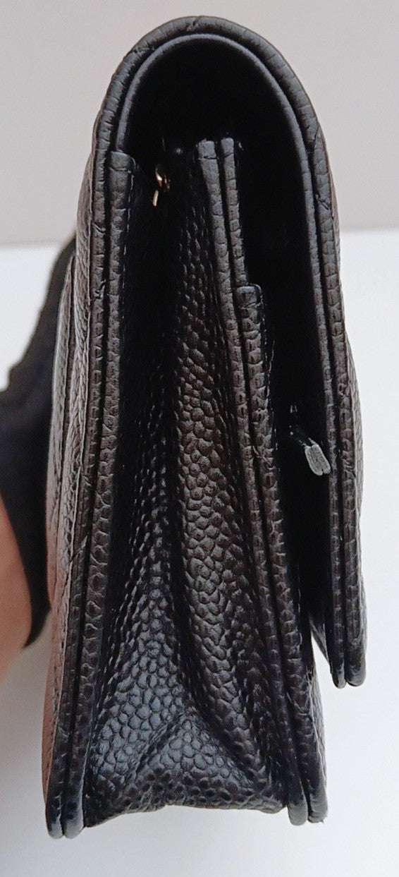 Chanel WOC Chain Shoulder Bag Crossbody Gold Black Used Women Diamond Classic