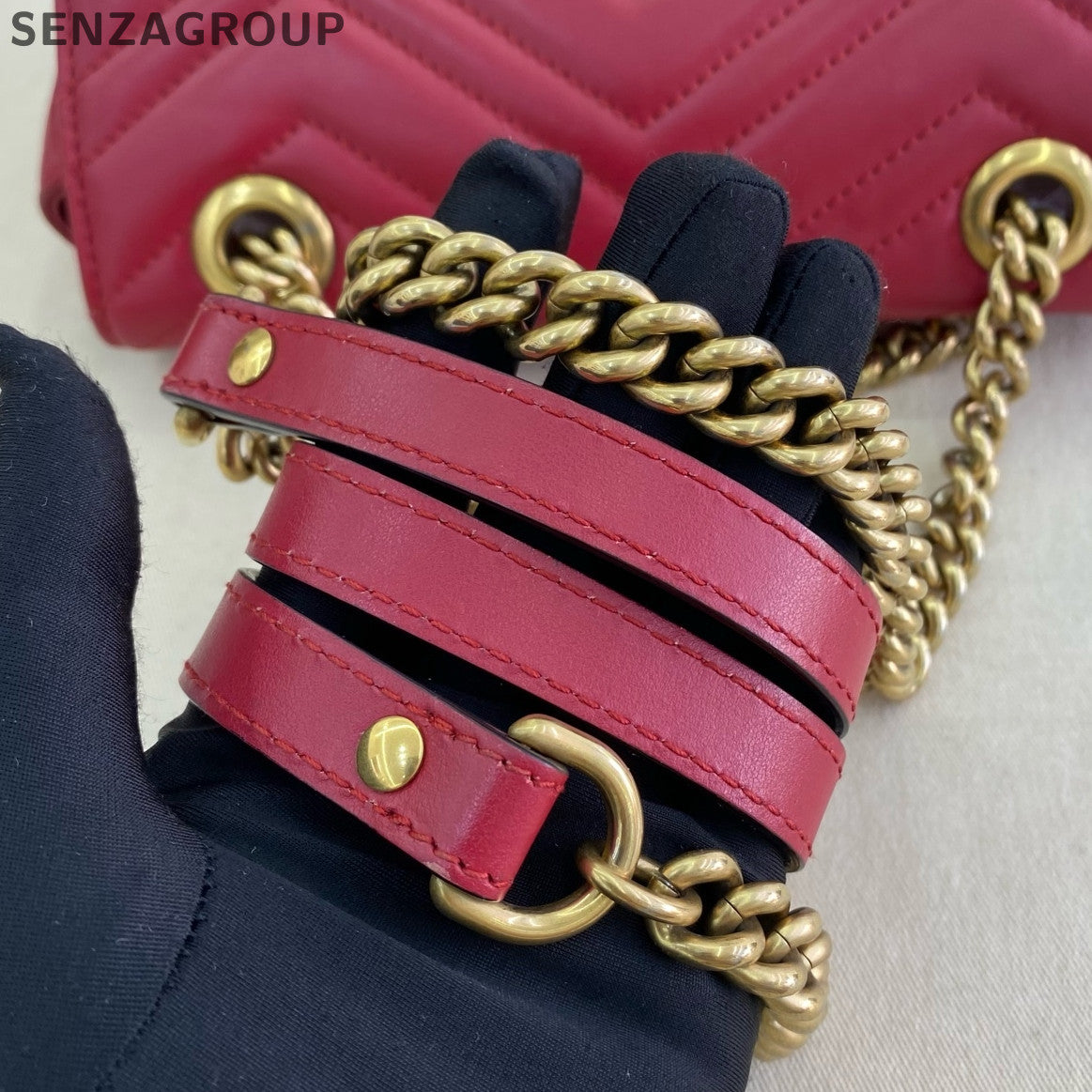 Gucci Marmont 22 Chain Shoulder Crossbody Bag Red Gold Hardware