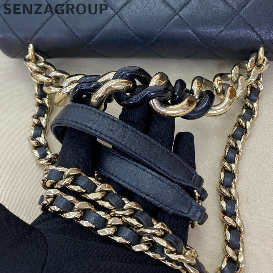 Chanel Black Gold Lambskin Quilted Chain Shoulder Bag - Classic Women's