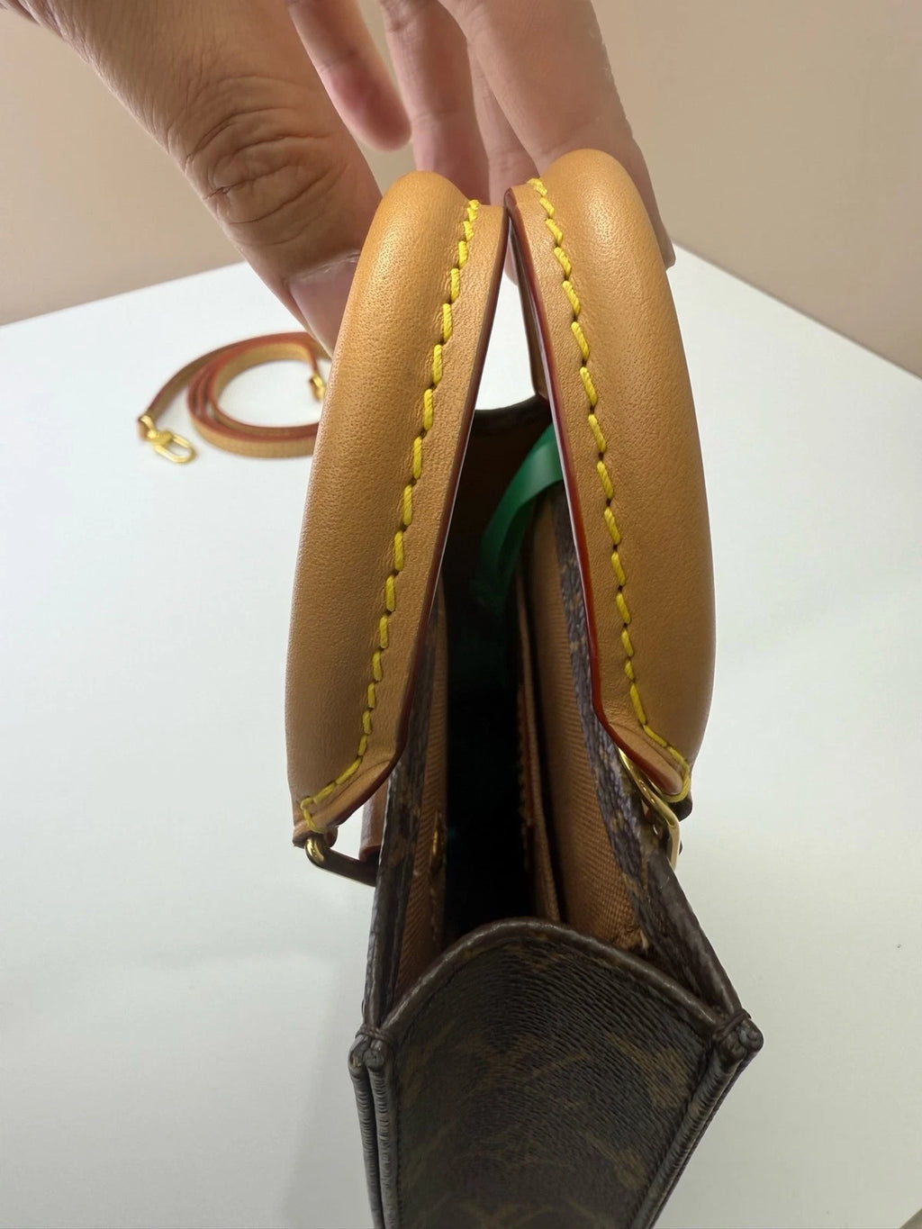 Louis Vuitton Petit Sac Plat Monogram Canvas Mini Tote Handbag Crossbody