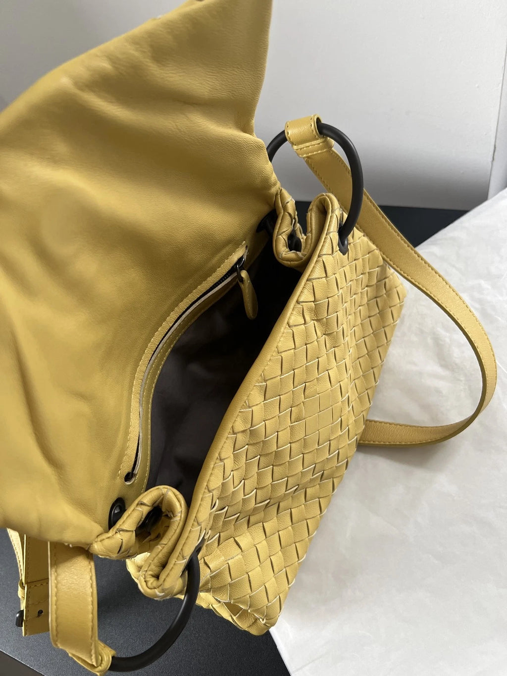 Bottega Veneta Cobbler PM Intrecciato Yellow Mustard Shoulder Bag Crossbody