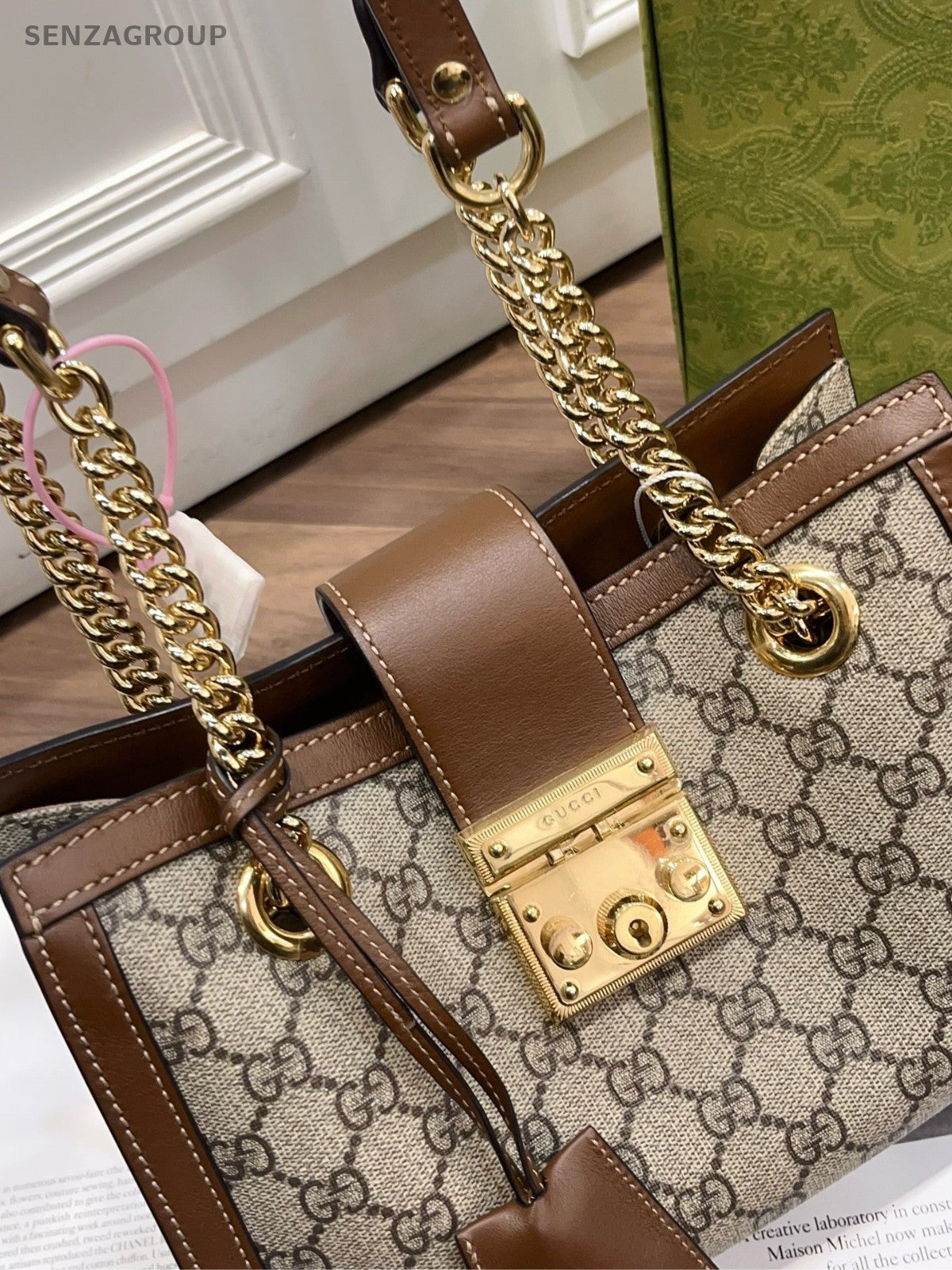 Gucci Padlock PM Chain Shoulder Bag Brown Gold Women Classic Designer