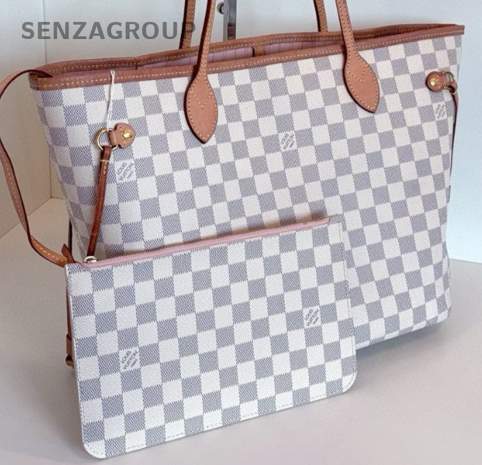 Louis Vuitton Neverfull MM Daimer Shoulder bag White Pink Women Classic
