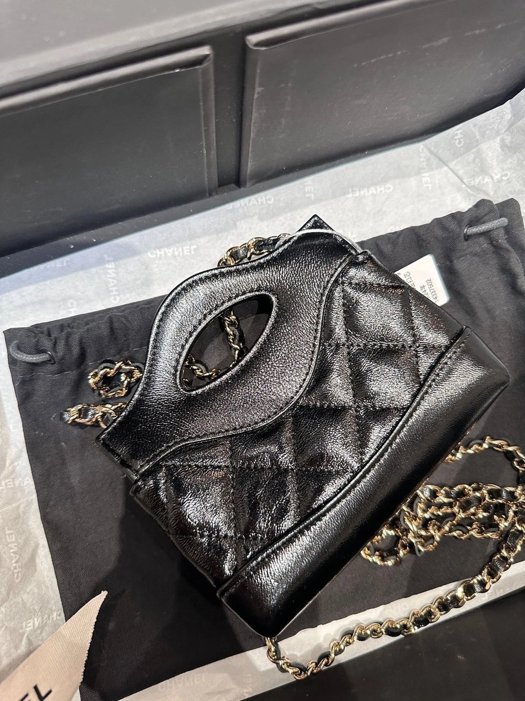 CHANEL 31Bag Nano Mini Black Gold Lambskin Tote For Women