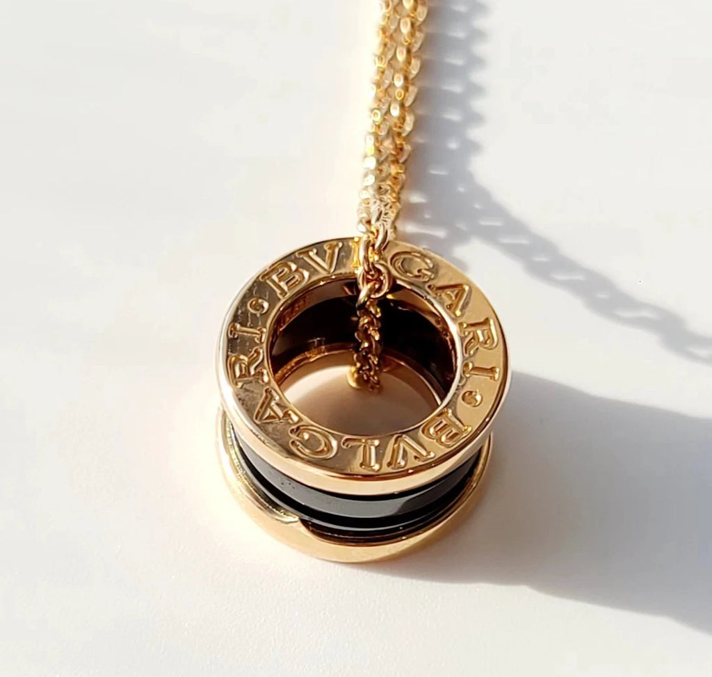 Bvlgari B.zero1 Chain Necklace 18k Rose Gold and Black Ceramic Pendant Excellent