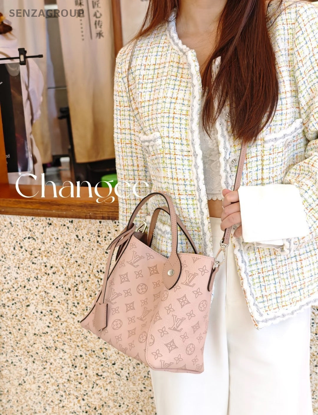 Louis Vuitton Hina Monogram Top Handle 2way Shoulder Handbag Pink Women