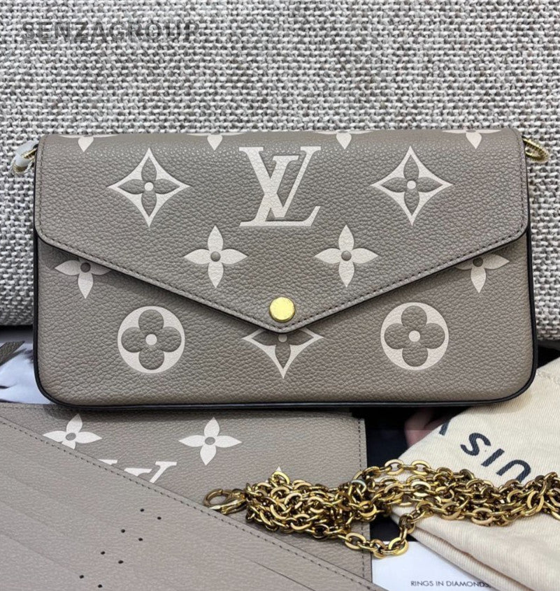 Louis Vuitton Monogram Chain Crossbody Gray Gold Women Classic