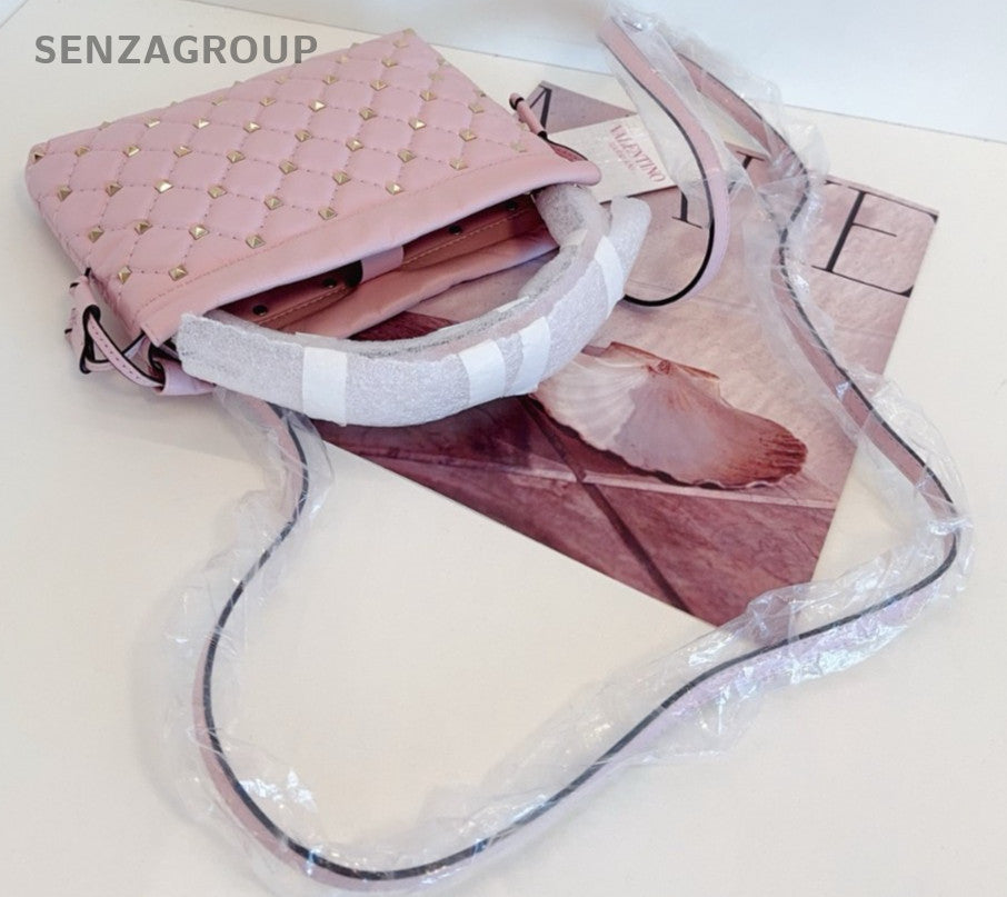 Valentino Riveted diamond pattern Top Handle Shoulder bag Pink Women Brand NEW