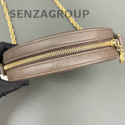Gucci Ophidia GG Round Chain Shoulder Crossbody Bag Beige Brown Gold