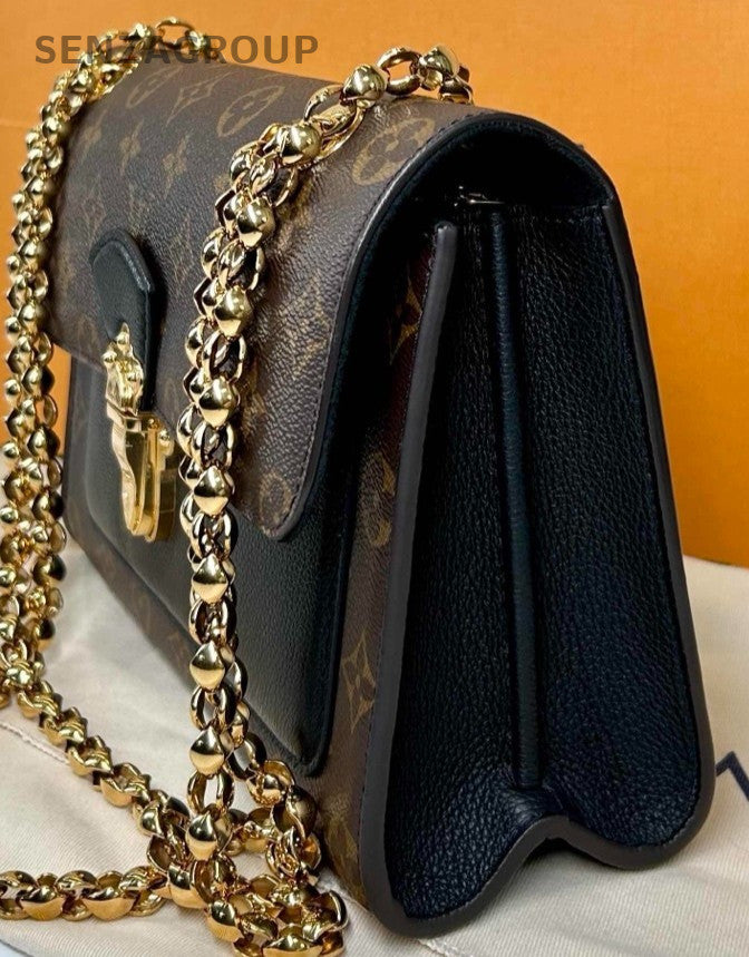 Louis Vuitton Monogram Chain Shoulder Bag Brown Gold Used Women Classic