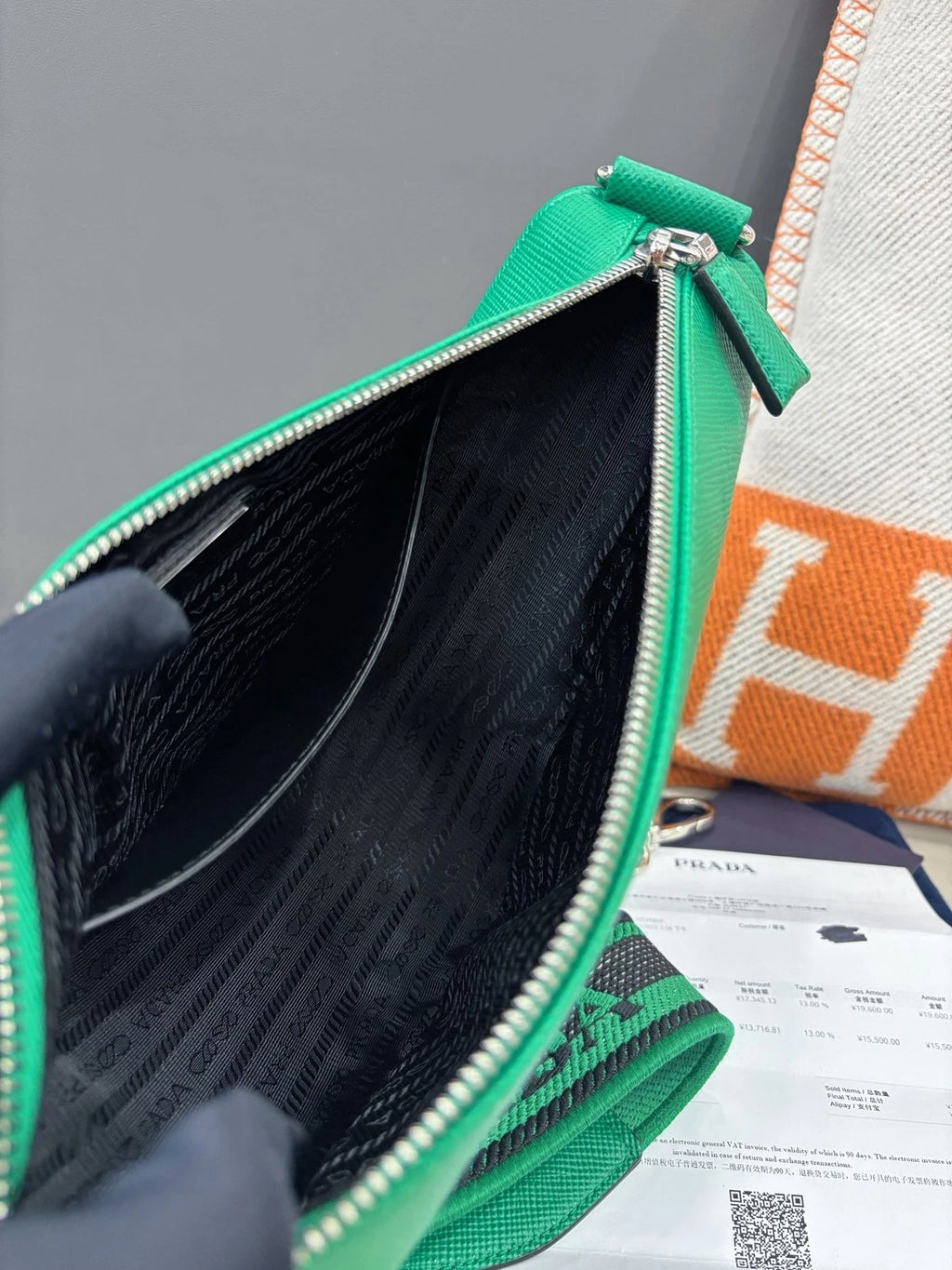 Prada Calfskin Triangle Crossbody Green Silver Women Classic