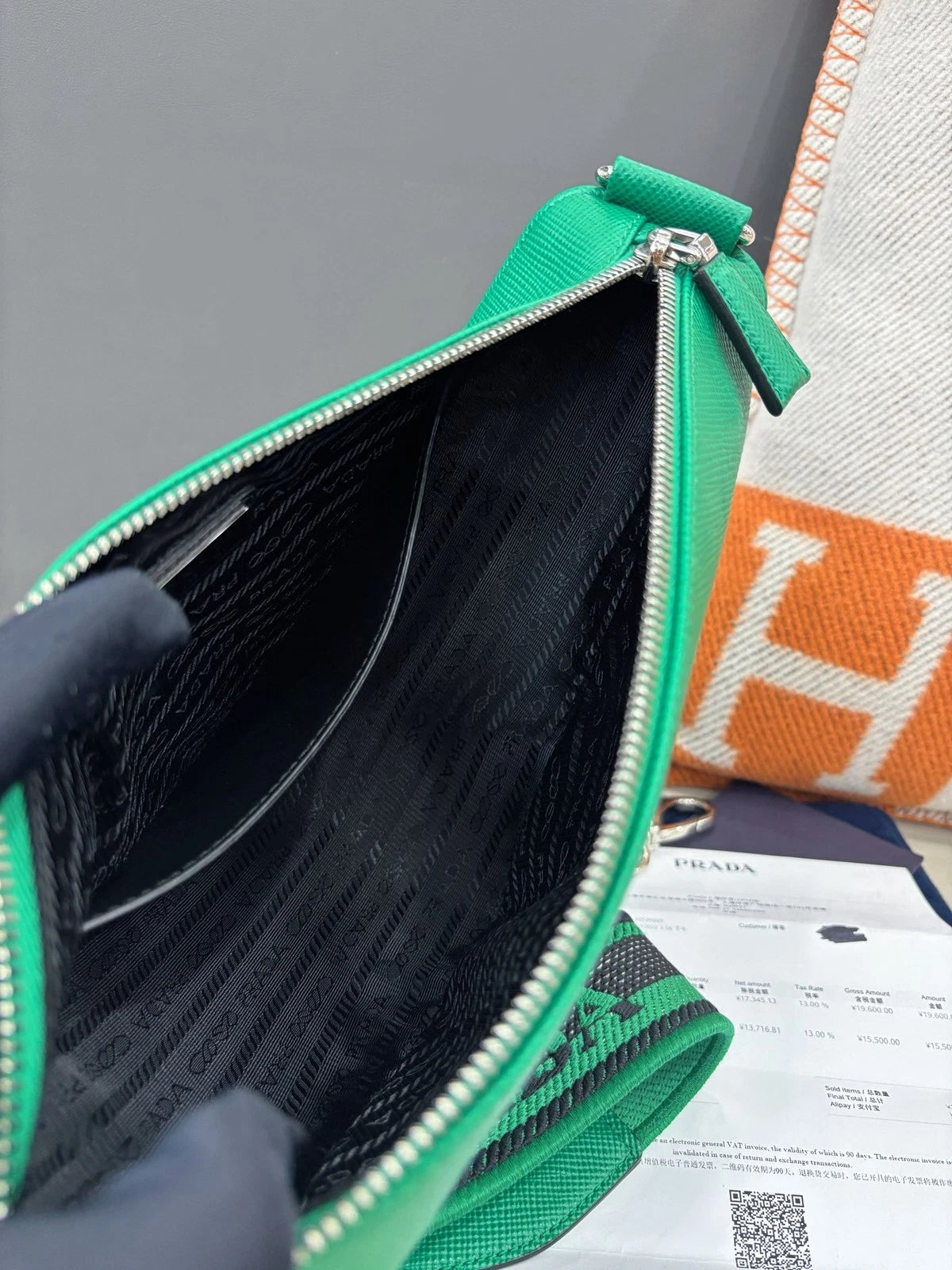 Prada Calfskin Triangle Crossbody Green Silver Women Classic