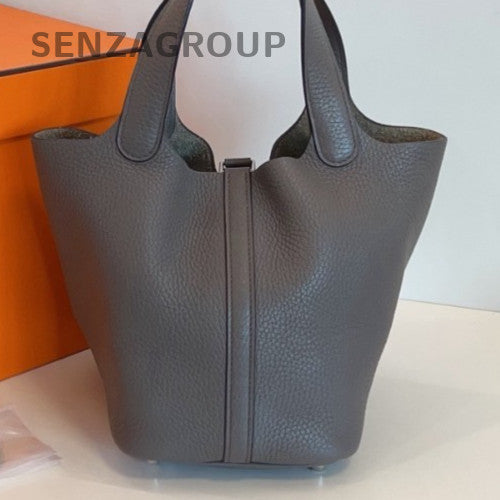 Hermes Picotin18 Lock Silver Hardware Tote Bag Gray Used Women Classic Deisgner
