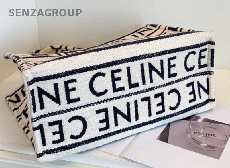 CELINE Tote Black and white letter print Canvas Shoulder Handbag Women