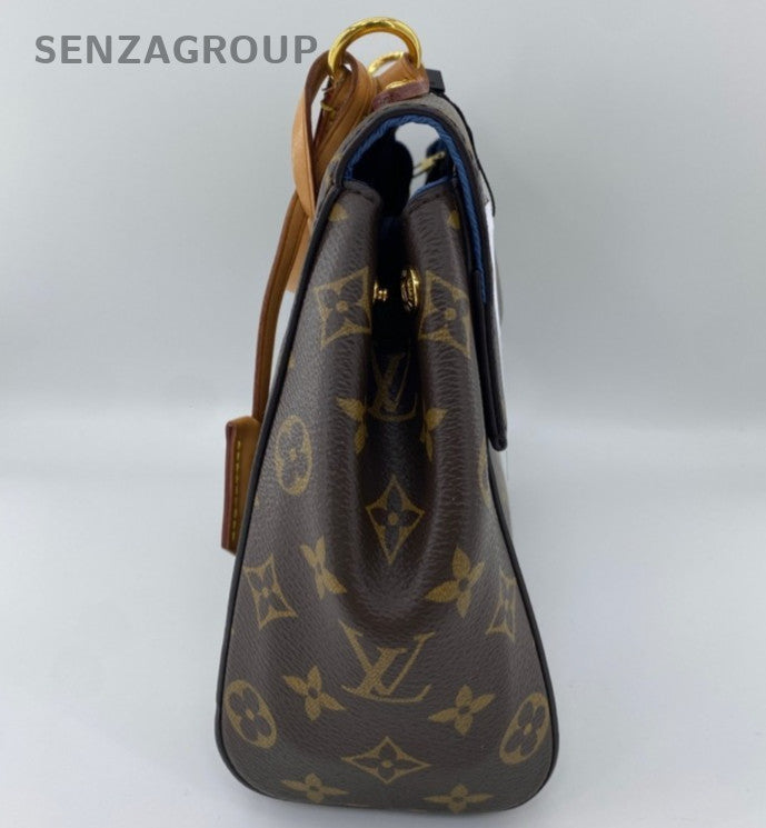 Louis Vuitton Cluny BB Monogram Top Handle Bag Crossbody Brown Blue Gold Women