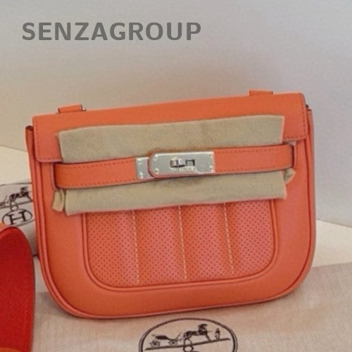 Hermes Berline Mini 2Way Shoulder Bag Crossbody Orange Silver Women Classic