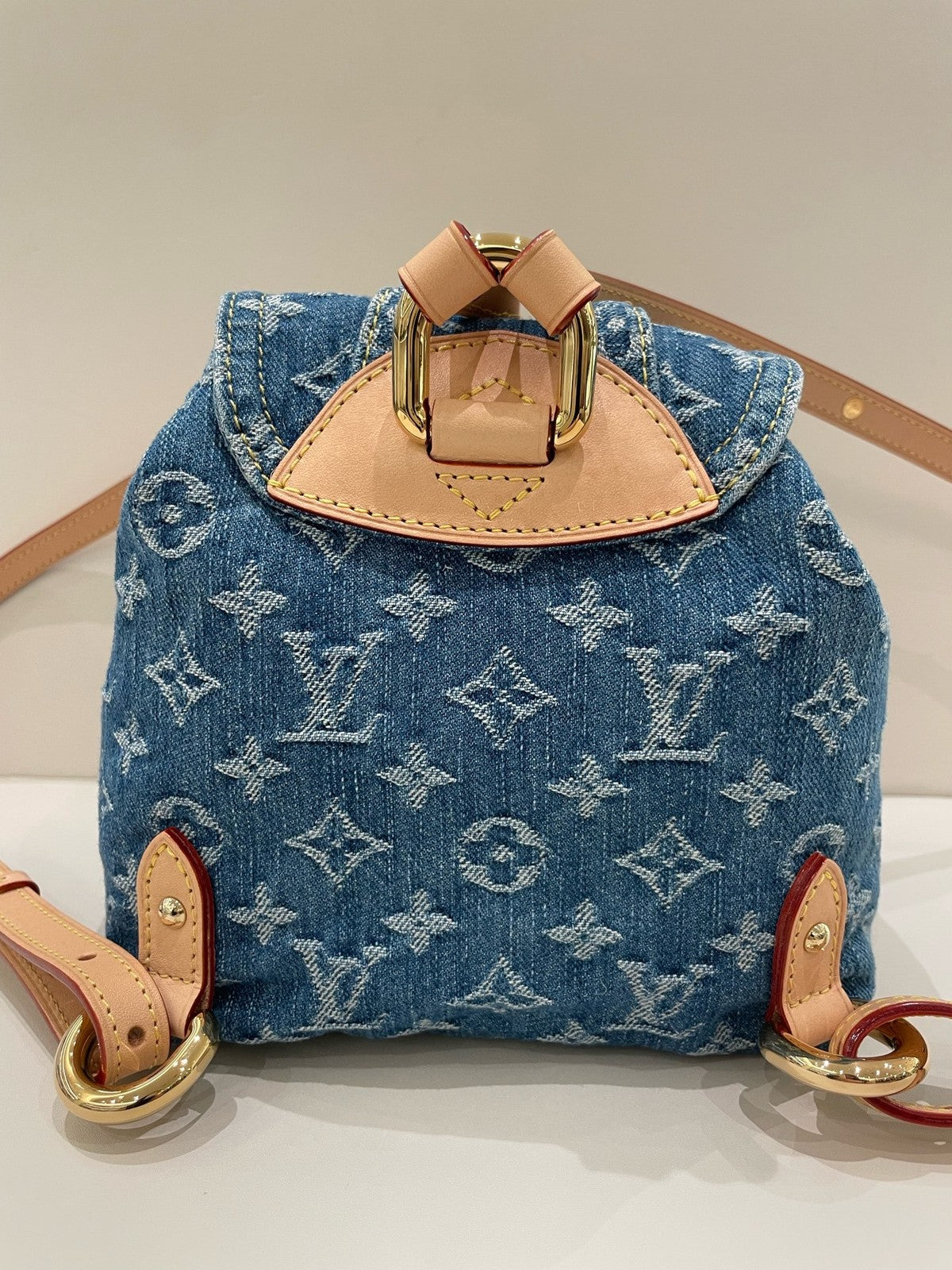 Louis Vuitton Denim Monogram Backpack Blue Gold Buckle Women's Classic