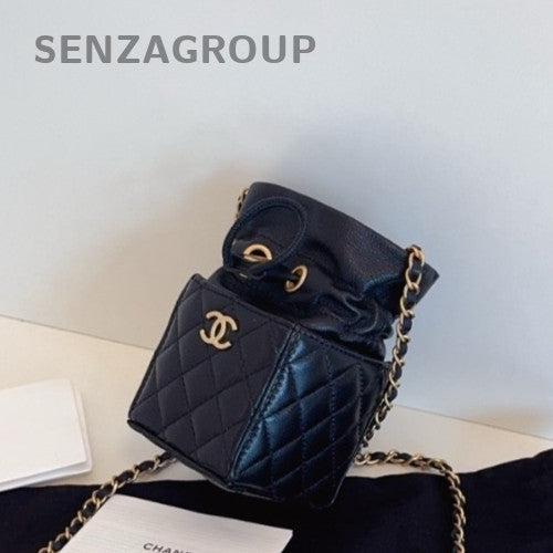CHANEL Drawstring NOE PURSE Chain Shoulder bag Crossbody Black Gold Women
