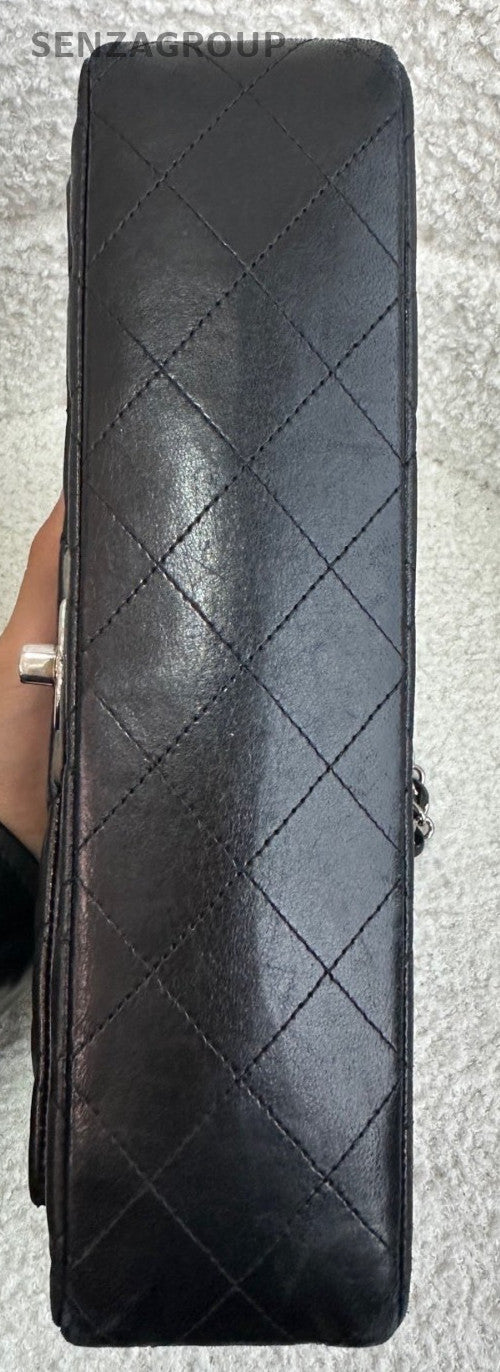 Chanel Classic Flap MM Chain Shoulder Bag Black Silver Women Designer Diamond