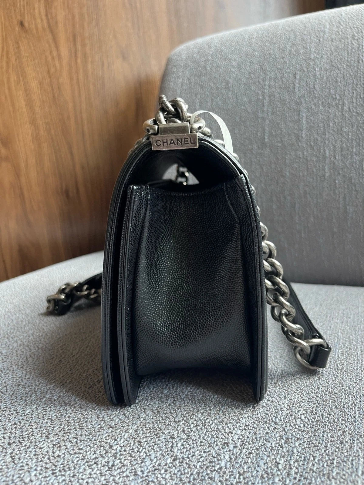Chanel Le Boy Medium Crossbody Shoulder Bag Black Caviar Leather