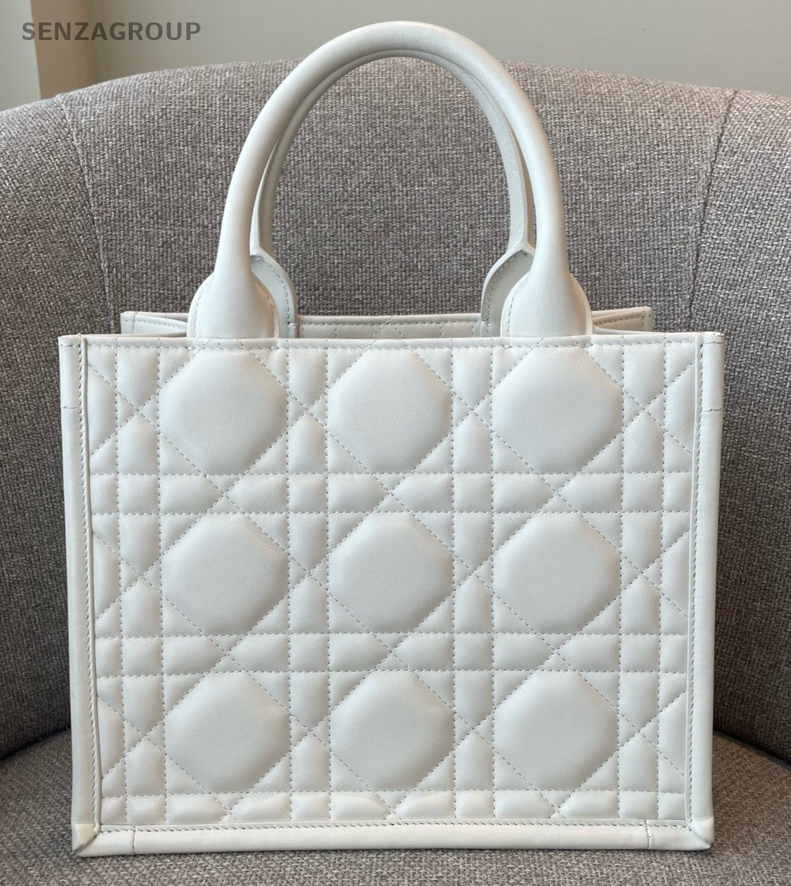 Christian Dior Book Tote PM Top Handle Bag Crossbody White Gold Women Classic