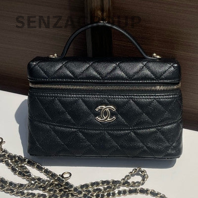 Chanel Black Caviar Leather Classic Flap Bag with Chain Strap