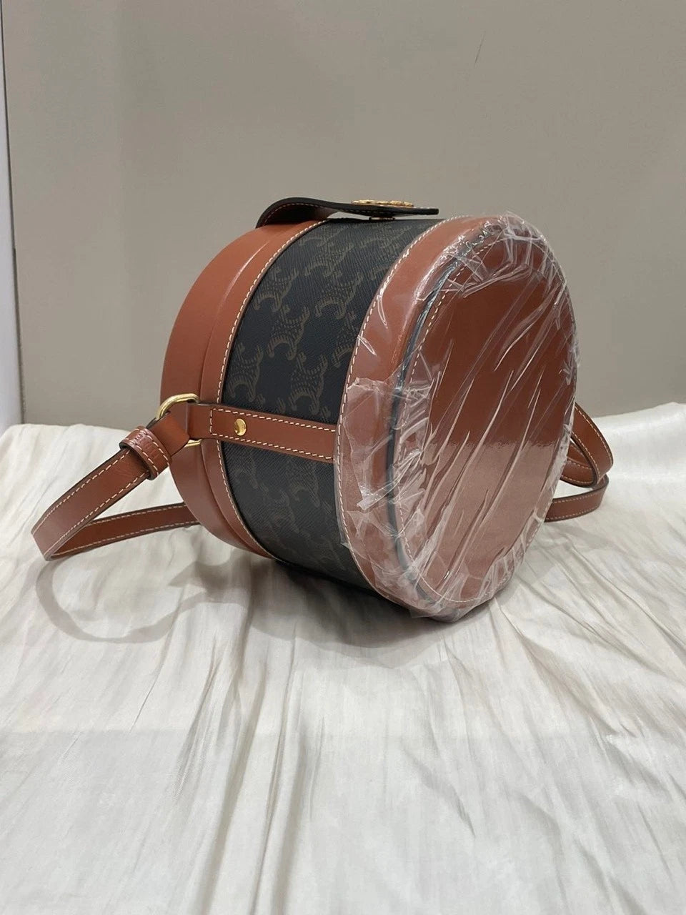 CELINE Women's Leather Drum Shape Crossbody Bag