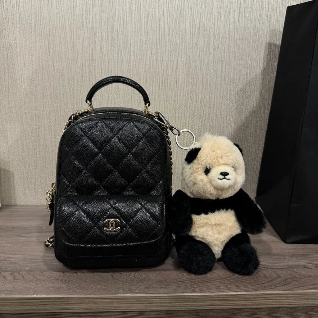 CHANEL Calfskin Black Gold Mini Backpack For Women