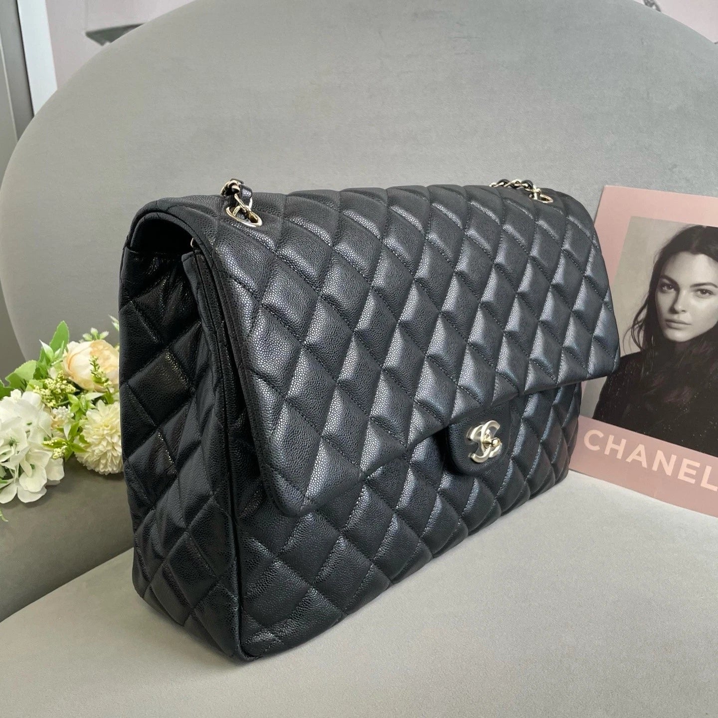CHANEL Maxi Airport Tote Bag Black Gold Leather For Women