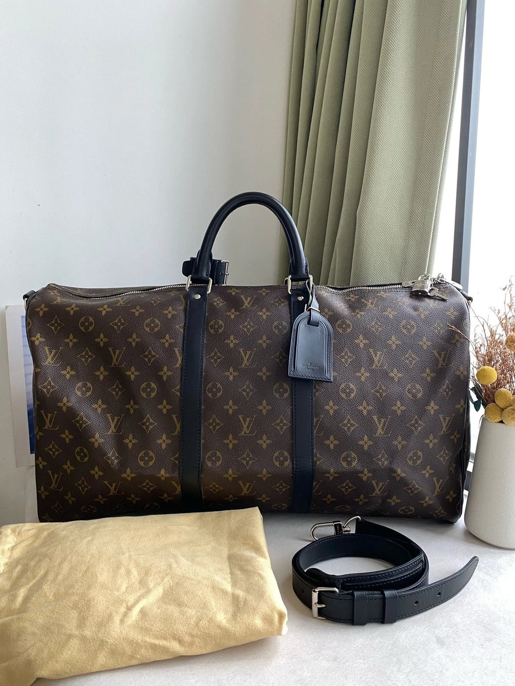 Louis Vuitton Canvas Keepall55 Travel Handbag Crossbody Bag For Women