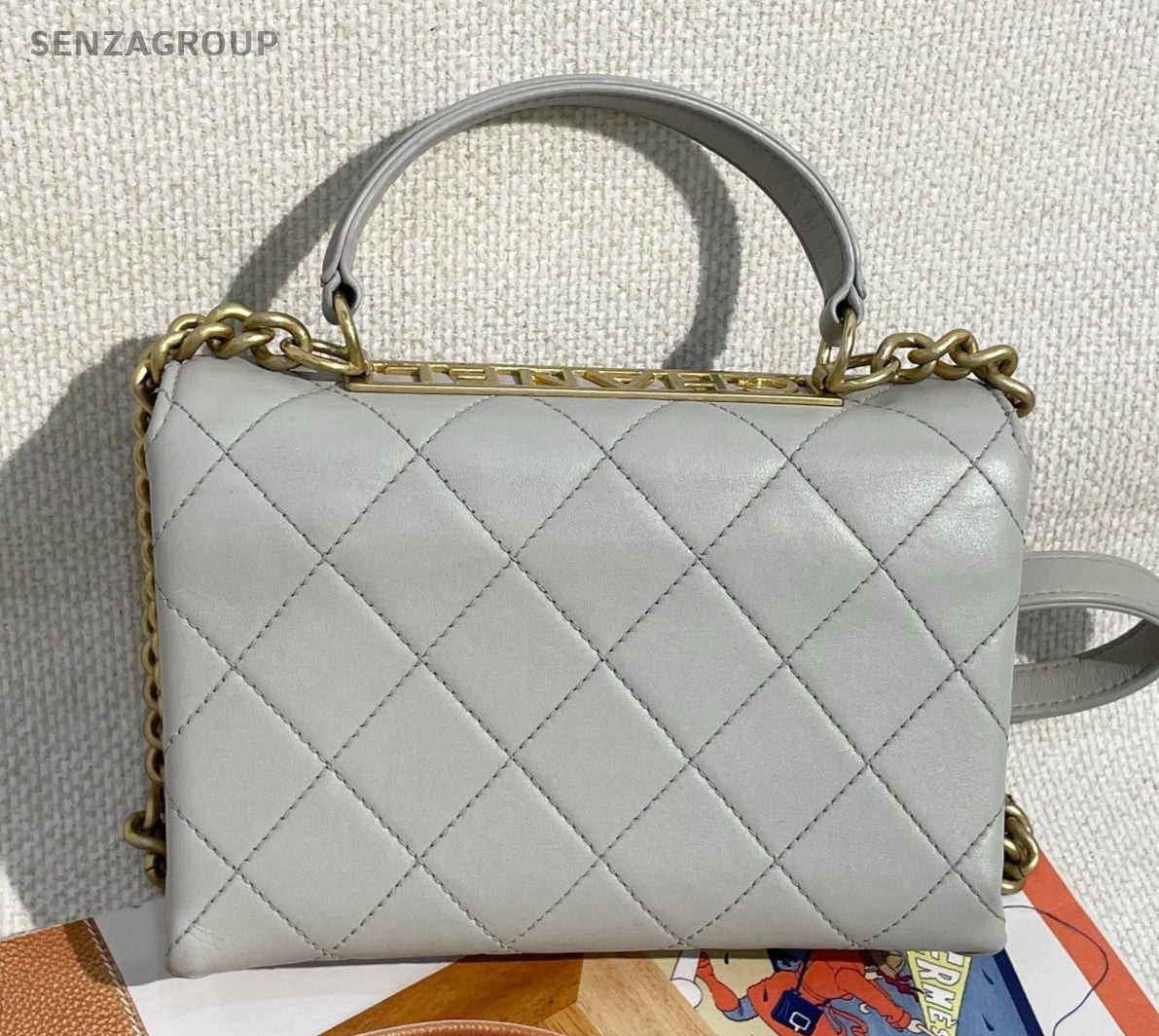Chanel Trendy Diamond Top Handle Bag Chain Crossbody Gray Gold Women Classic