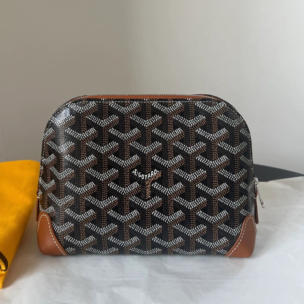 Goyard Shell Pouch Monogram Brown Canvas Leather Women Classic