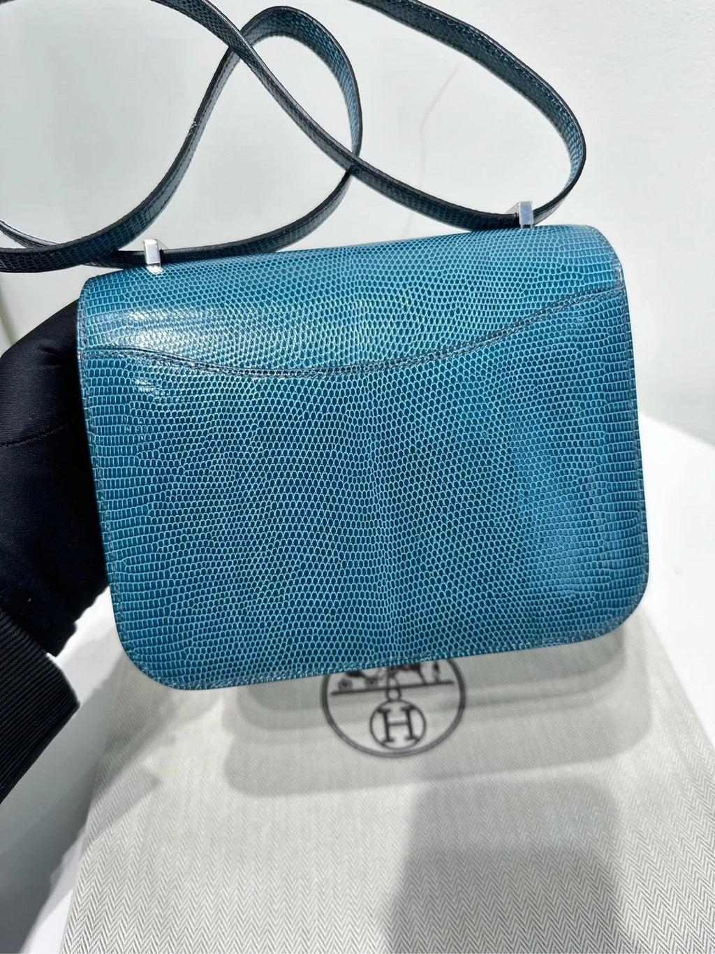 Hermes Constance 19 Blue Lizard Leather Shoulder Bag For Women