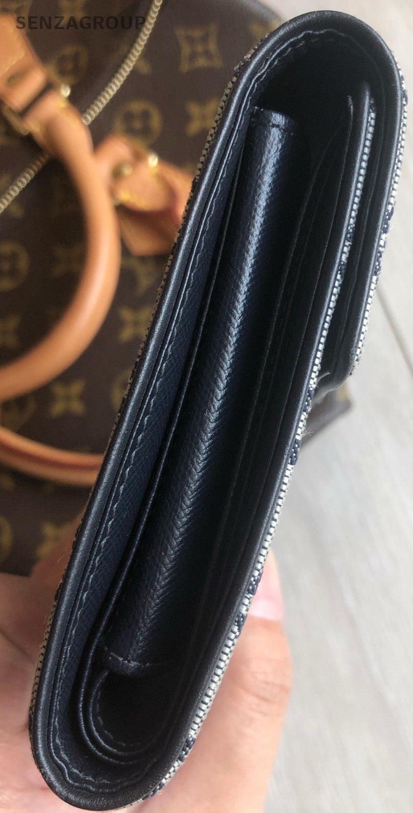 Louis Vuitton Denim Canvas Compact Wallet Gray Unisex Adults