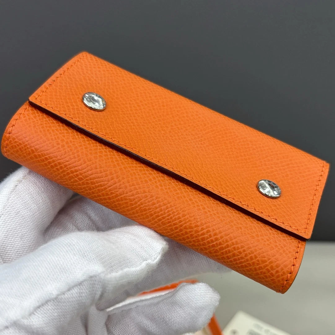 Hermès 6-Ring Key Holder Orange Epsom Leather Unisex Fashion