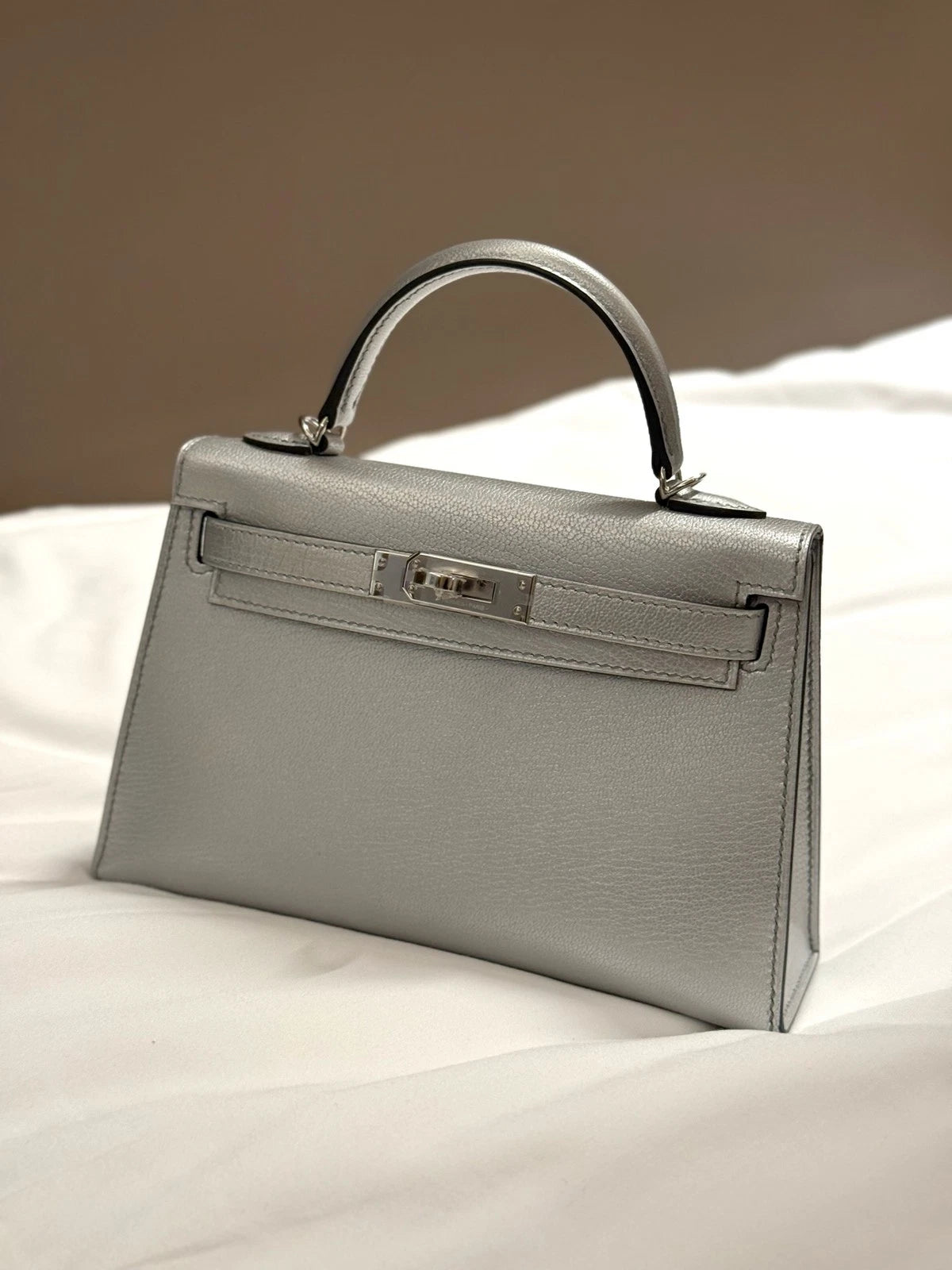 Hermes Mini Kelly Olympic Silver Top Handle Bag For Women