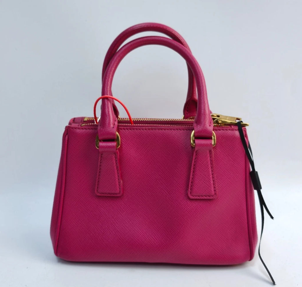Prada Galleria Mini 2Way Top Handle Bag Crossbody Rose Red Gold Classic Women