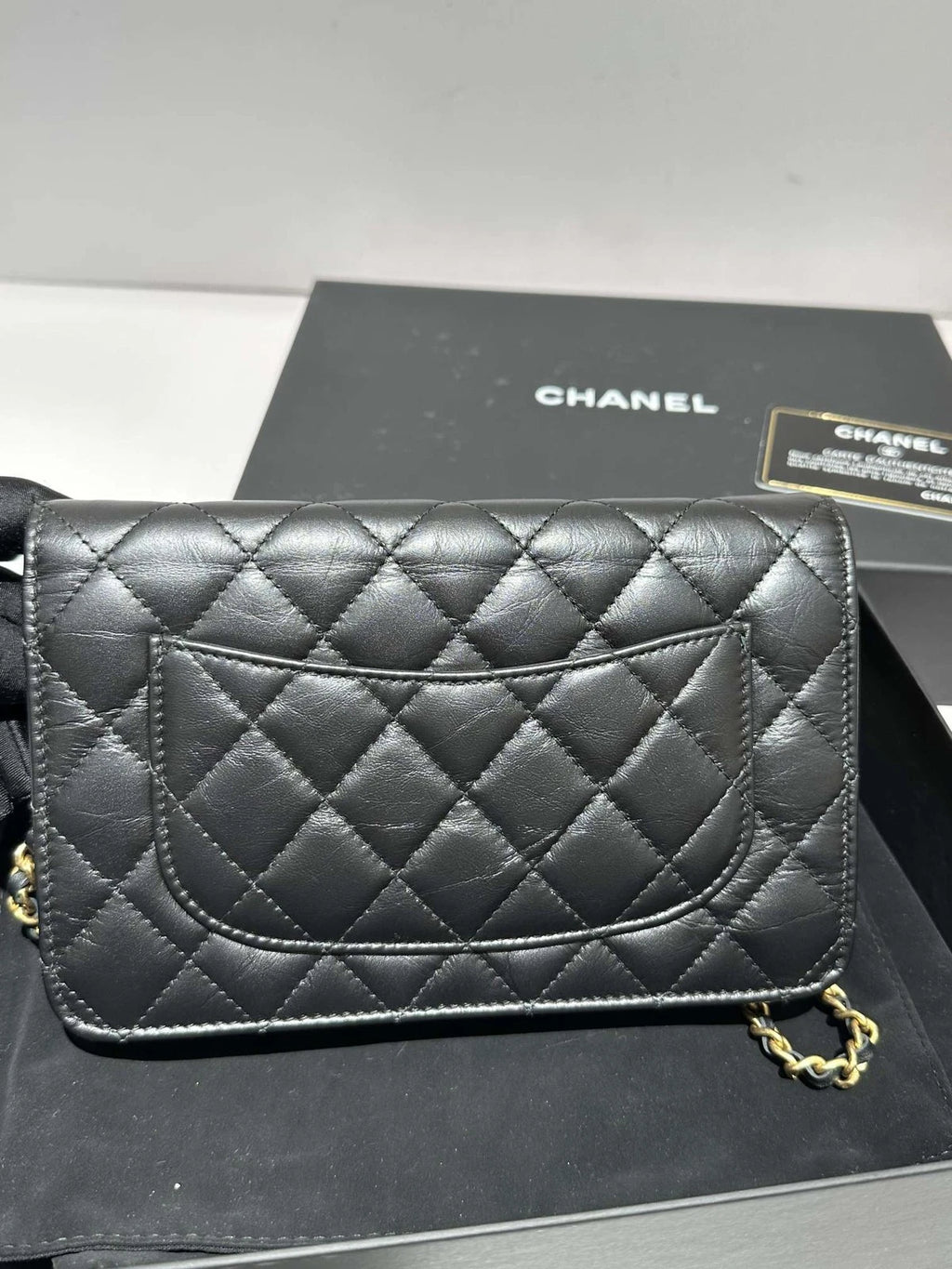 CHANEL Black Gold 2.55 WOC Leather Chain Shoulder Bag For Women