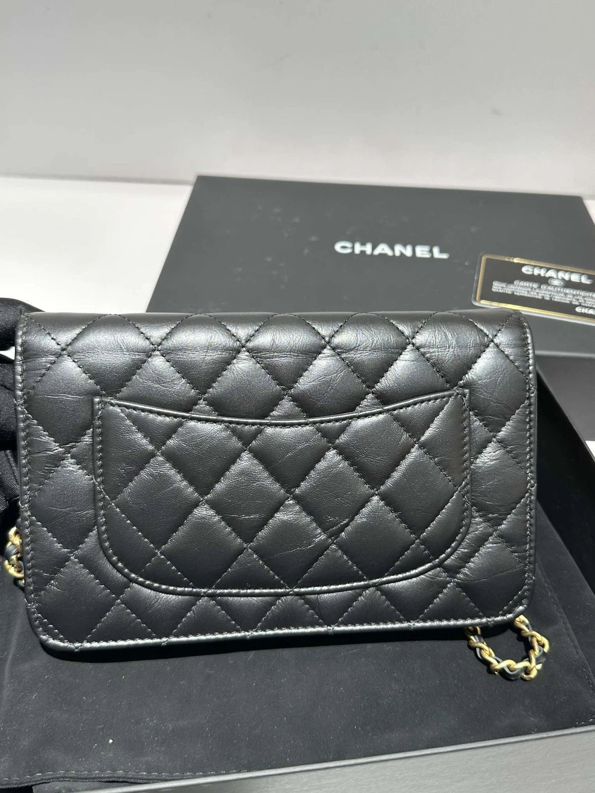 CHANEL Black Gold 2.55 WOC Leather Chain Shoulder Bag For Women