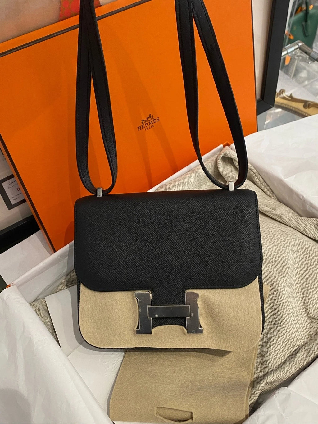 Hermes Constance Mini Black Epsom Leather Crossbody Bag For Women
