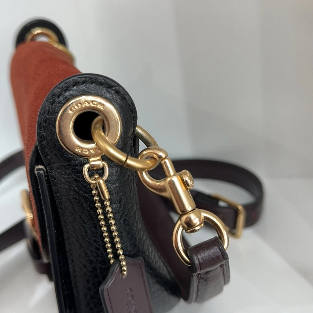 Coach Brown Suede Monogram Shoulder Crossbody Handbag For Women