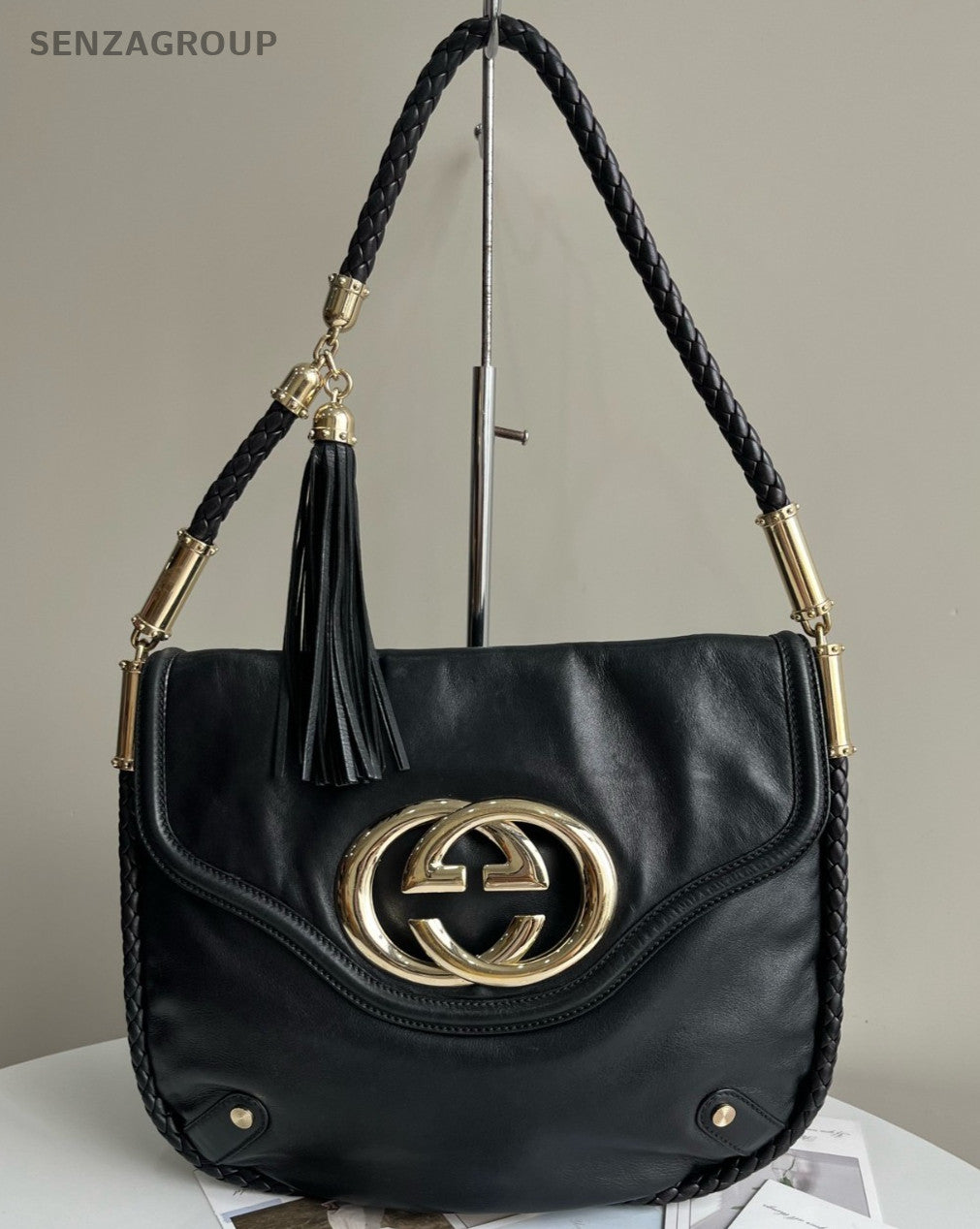 GUCCI Vintage Tassel GG Shoulder bag Black Women Classic