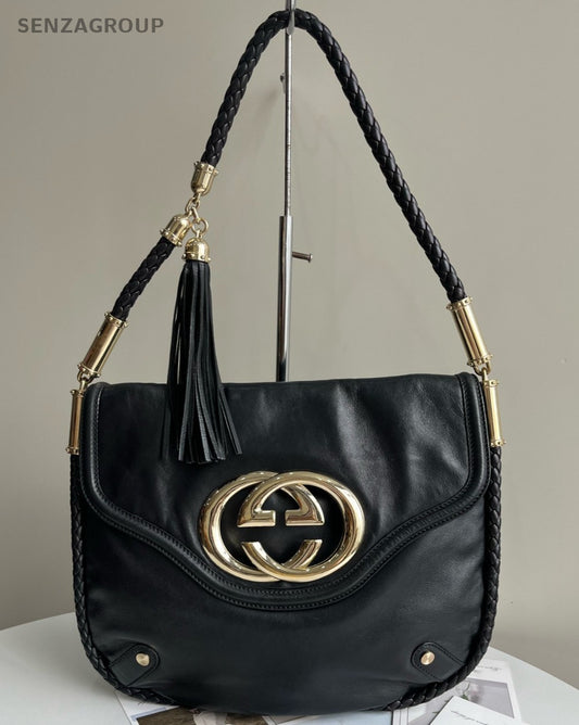 GUCCI Vintage Tassel GG Shoulder bag Black Women Classic