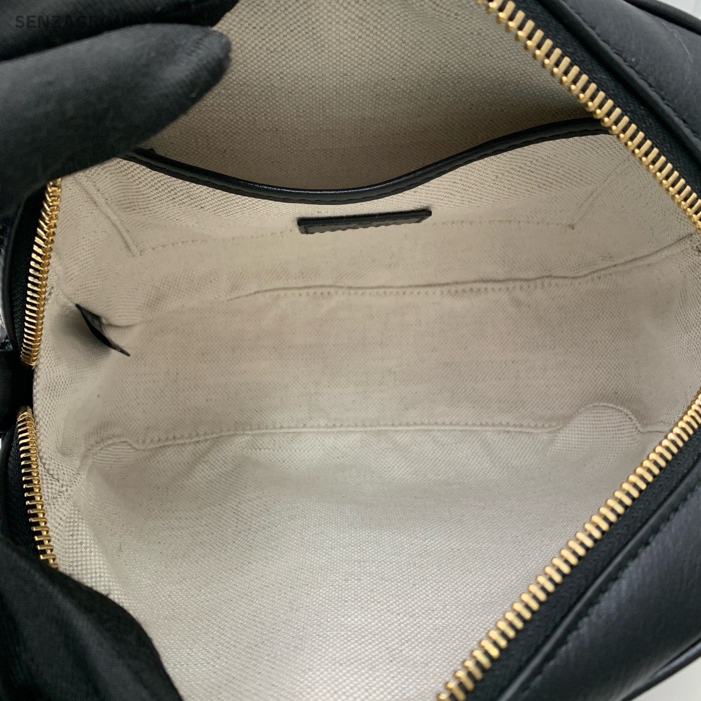 Gucci GG Logo Camera Shoulder Bag Black Gold Women Classic Designer