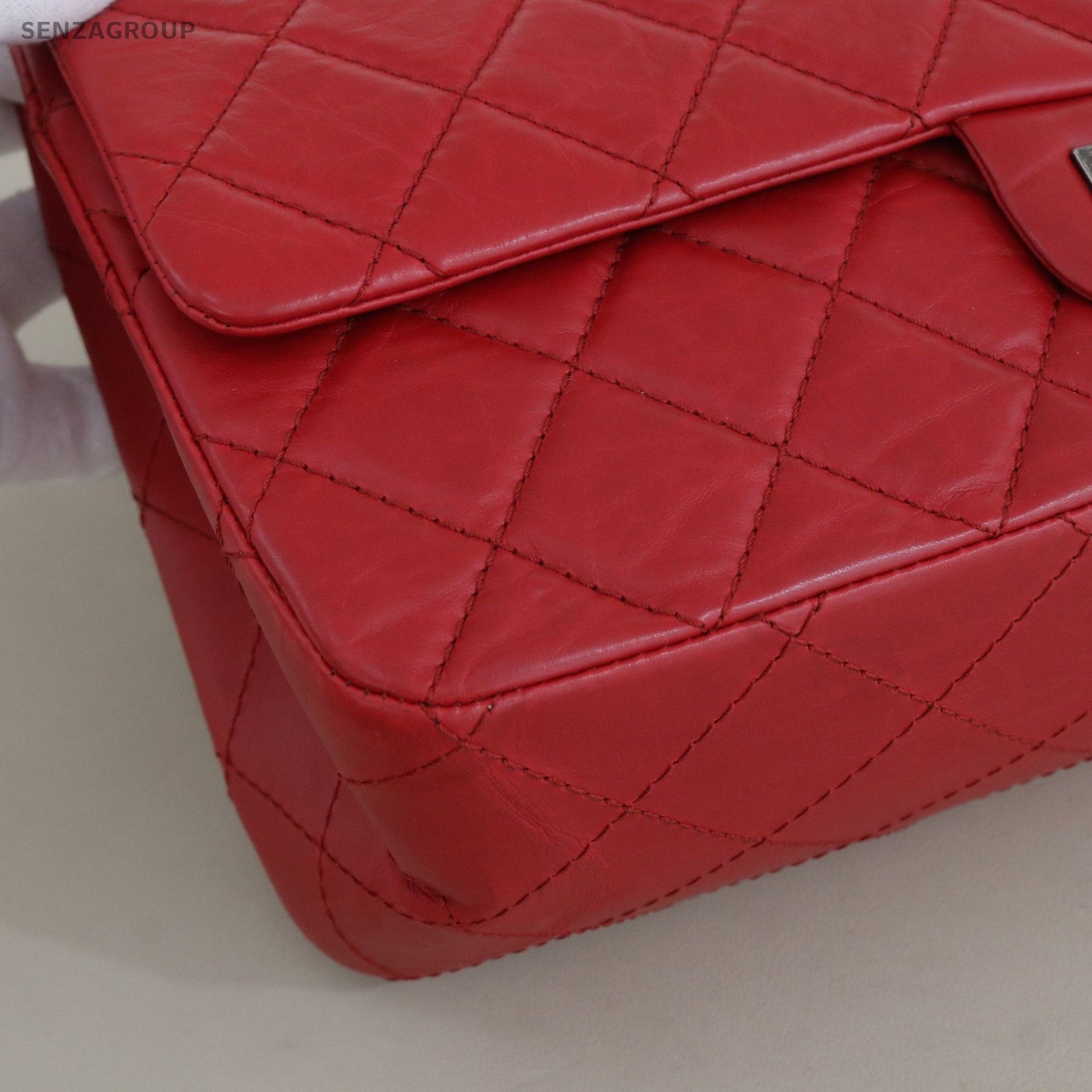 CHANEL 2.55 GM Diamond Pattern Calfskin Chain Shoulder bag Red Silver Women