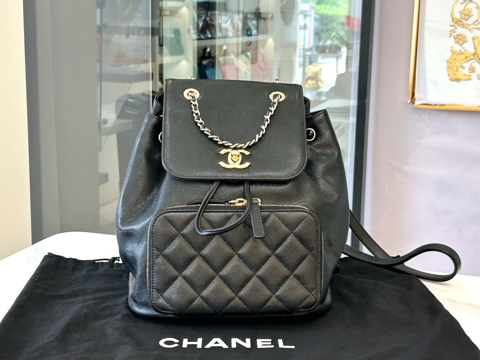 CHANEL Business Affinity Black Gold Backpack For Women